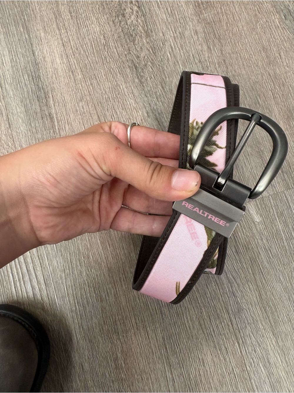 Realtree Pink Camo Women's Belt with Dark Buckle. Reversible